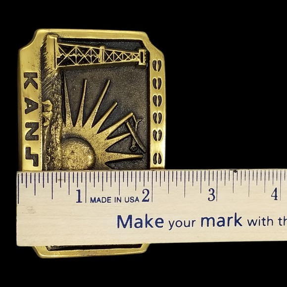 Vintage 1979 Kansas Solid Brass Belt Buckle Heritage Mint Ltd Oil Wheat 10-1858 - Picture 10 of 10